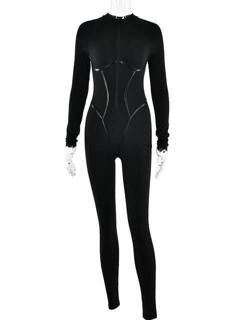 Mono sexy con cremallera para mujer, de manga larga, ajustado, ajustado, elástico, deportivo y de ocio.