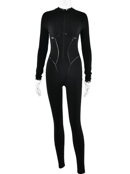 Mono sexy con cremallera para mujer, de manga larga, ajustado, ajustado, elástico, deportivo y de ocio.