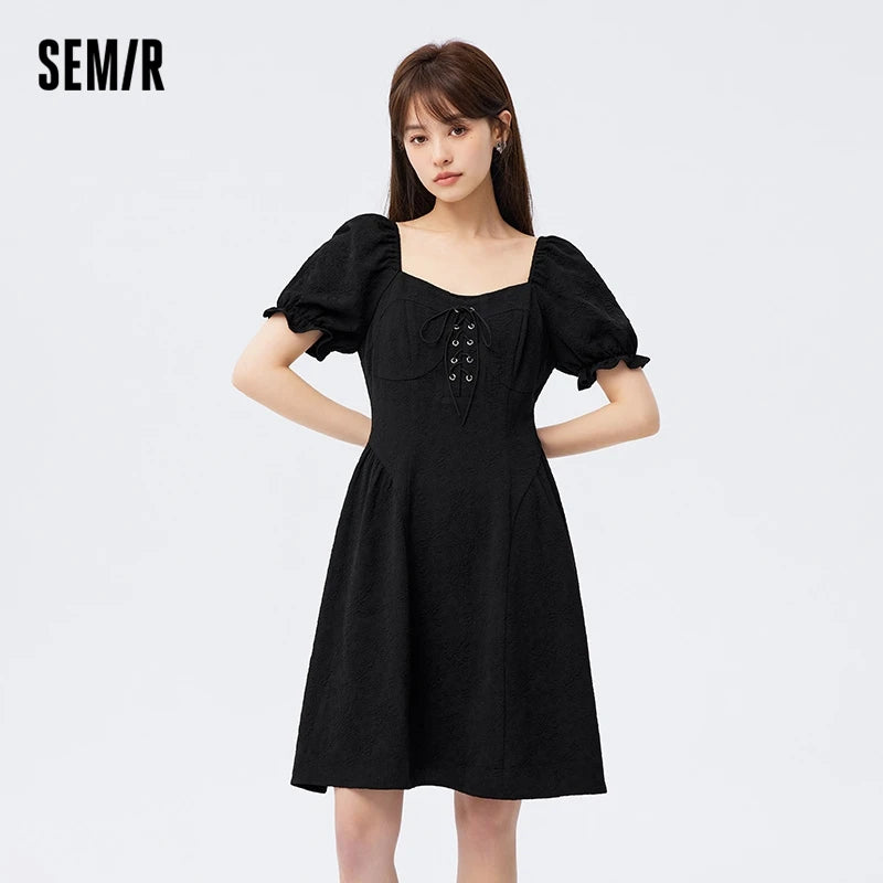 Vestido de mujer con mangas abullonadas, romántico, de verano, nuevo, con tirantes y escote cuadrado, vestido corto, dulce y fresco.