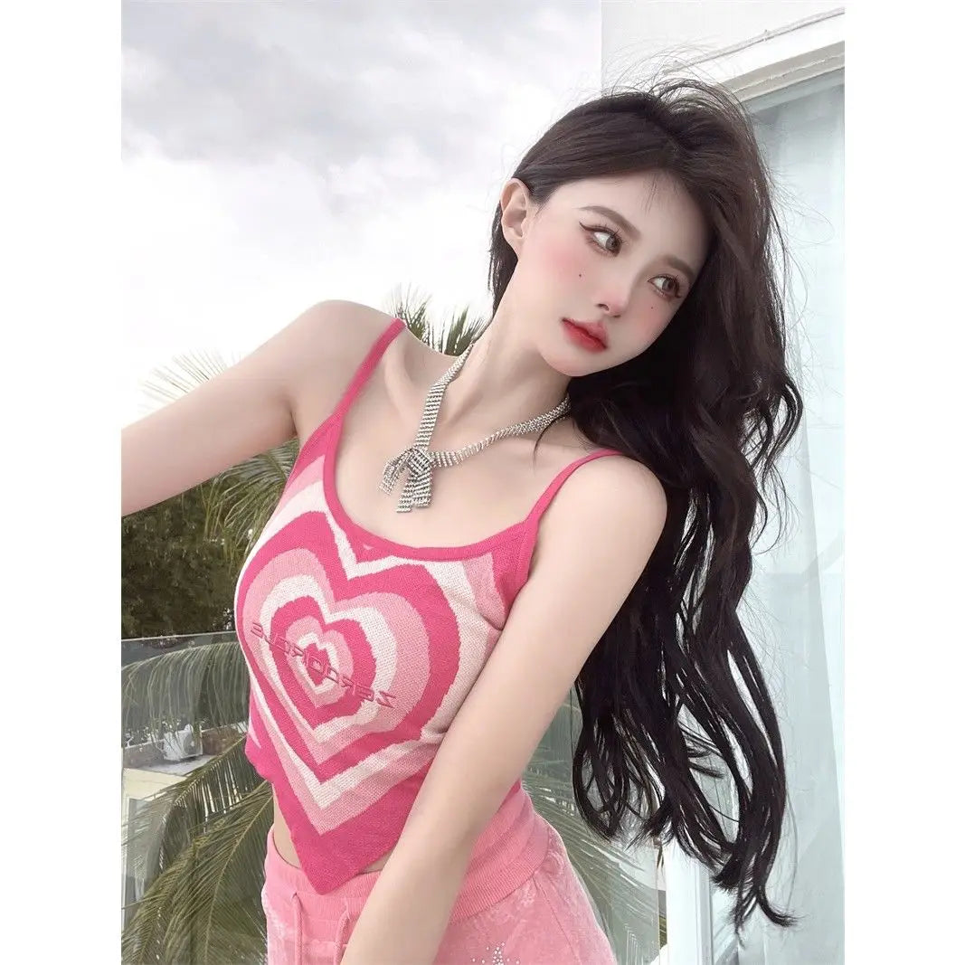 Top corto de punto con forma de corazón para mujer, camiseta sin mangas, camiseta sexy, top de tubo a la moda