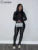 Conjunto de dos piezas elástico liso para mujer, top corto sexy ajustado de manga larga con cuello redondo y pantalones pitillo deportivos informales, chándal para mujer