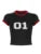 Camiseta de manga corta con estampado digital Y2K para mujer, con ribete en contraste, cuello redondo, ajustada, informal, estilo preppy, deportiva, de fútbol