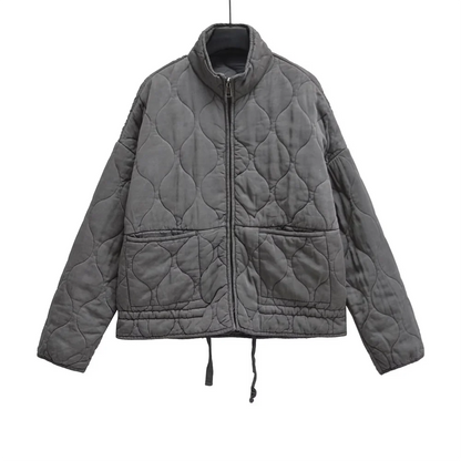 Abrigo de algodón con cuello alto, holgado, con bolsillos y rejilla de rombos para mujer, estilo de invierno, para uso diario y tiempo libre
