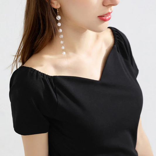 Blusas de algodón para mujer, estilo primavera-verano, informales, de manga corta y cuello en V, lisas y holgadas, DF3492