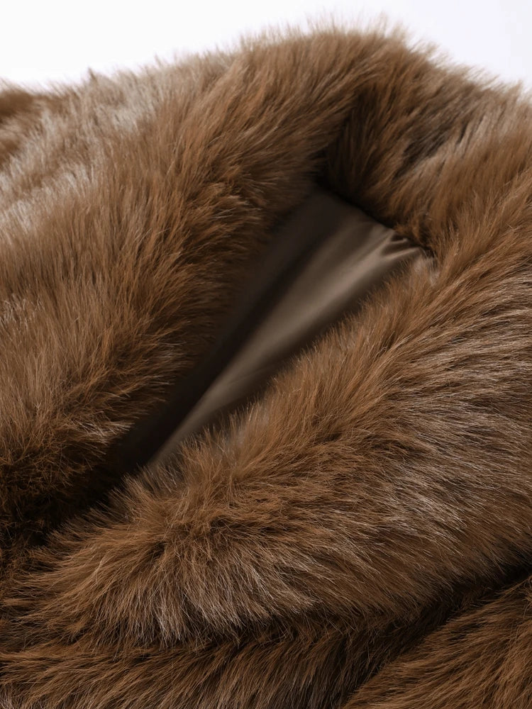 Luxury Brown Faux Fur Coats Women Fashion Full Sleeve Lapel Long Warm Jacket  Winter Fluffy Thick High Street Outerwear New