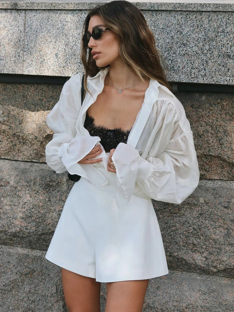 Camisas casuales transparentes de otoño para mujer, cárdigan holgado y ajustado de manga larga con solapa, ropa de calle, camisas plisadas para mujer