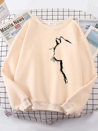 Sudadera con capucha con estampado de gato y hombros caídos para mujer, combinable con todo, tallas S-XXL, ropa urbana de calidad para mujer