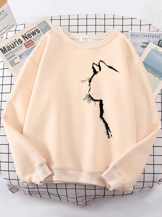 Sudadera con capucha con estampado de gato y hombros caídos para mujer, combinable con todo, tallas S-XXL, ropa urbana de calidad para mujer