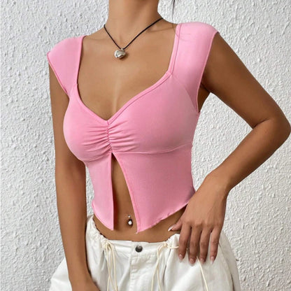 Las nuevas Spice Girls europeas y americanas sexys de Instagram diseñan una camiseta corta y fina con una abertura debajo del pecho.