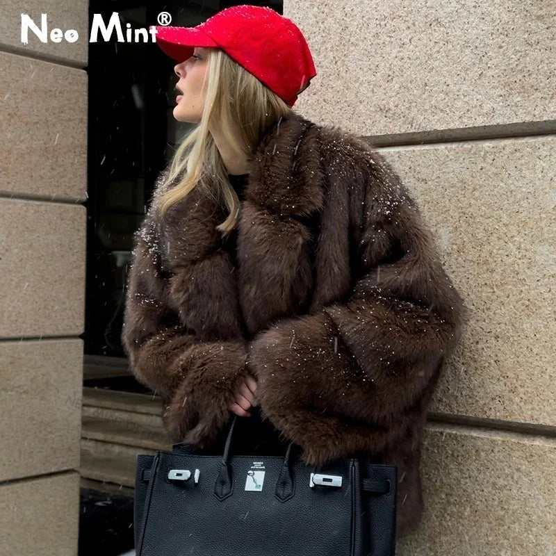 Winter Faux Fur Coat Women Brand Fashion Fluffy Fox Fur Outerwear Overcoat Girl Street Style Furry Warm Jacket