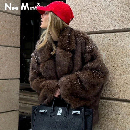 Abrigo de piel sintética de invierno para mujer, marca de moda, abrigo de piel de zorro esponjosa, chaqueta cálida y peluda de estilo urbano para niña