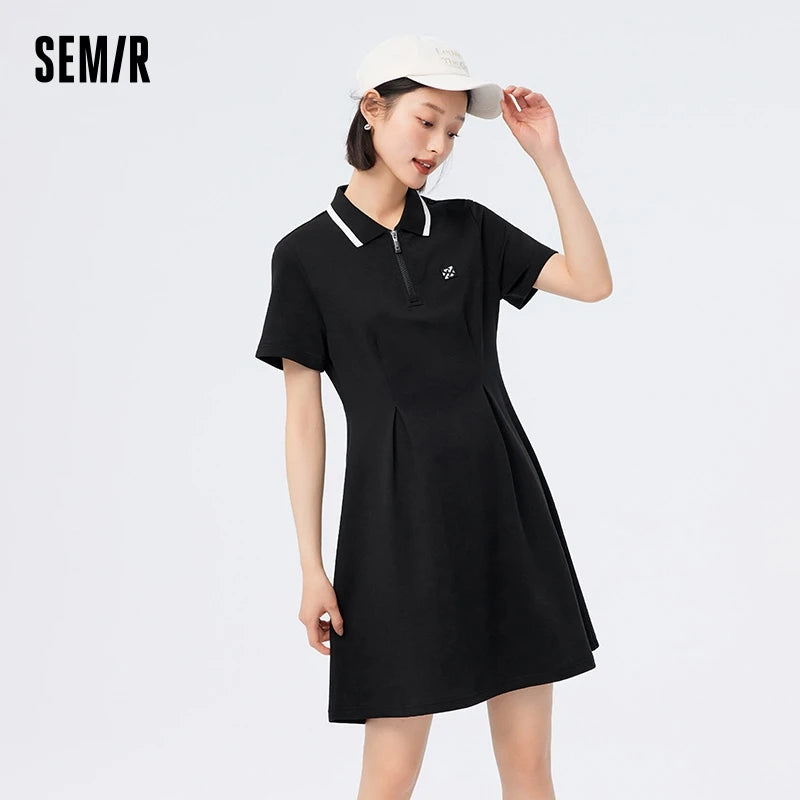 Dress Women Polo Collar Full Print  Summer New Slim Waist Dress