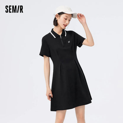 Dress Women Polo Collar Full Print  Summer New Slim Waist Dress