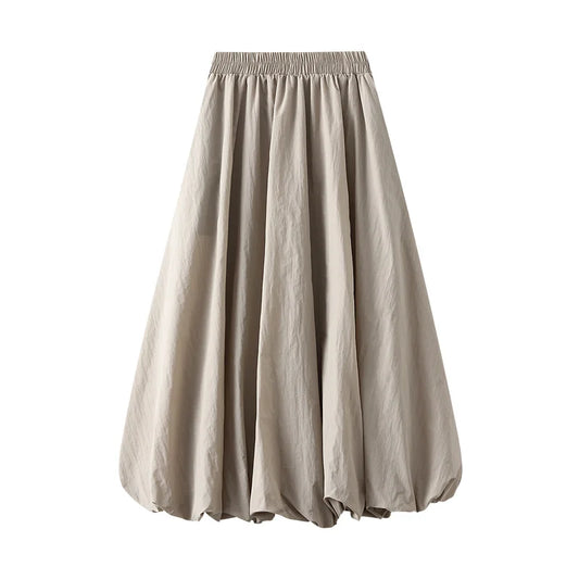 Bubble Skirts Women  Summer Clothes Solid Color High Waist A Line Long Puff Skirt Elegant Ladies Skirts Streetwear