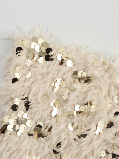 Sexy Plush Sequin Strapless Tube Tops Women Retro Solid Feather Glitter Sleeveless Corset Tops Female Spring Chic Streetwear