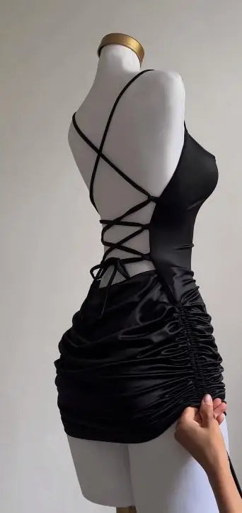 Europa y Estados Unidos explosivo nuevo vestido transfronterizo verano alto sentido encaje sexy halter bolsa de especias falda de cadera