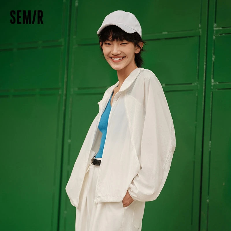 Jacket Women Splicing Mesh Hooded Jacket Loose  Summer New Texture Cooling Sunscreen Clothes Hundred