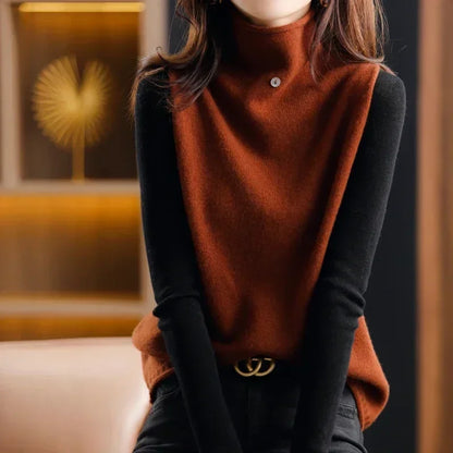 Suéter de punto de cuello alto para mujer, sin mangas, holgado, estilo occidental, versátil, para primavera y otoño
