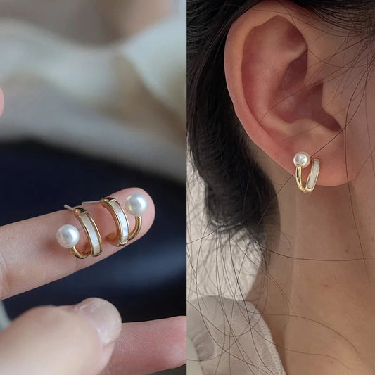 Lizakosht 2024 Geometric Pearl Star Earrings Korean Crystal Studs for Women Birthday Party Wedding Jewelry