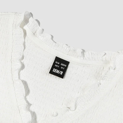 Short-Sleeved T-Shirt Women Short Textured Earrings Summer New Tight Knitted Cardigan Coat Tops
