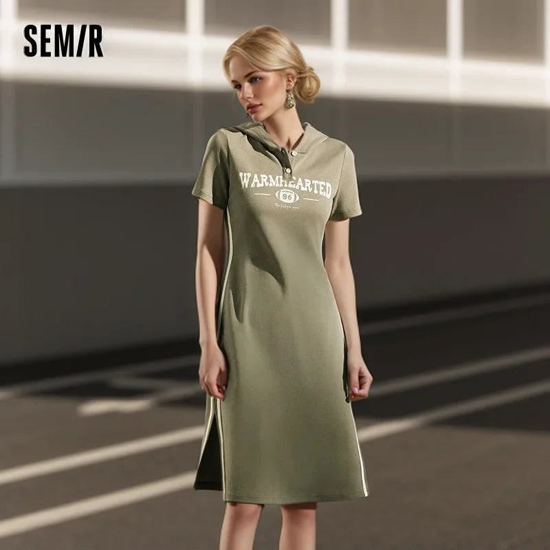 Jumpsuit For Women Letter Print And Color-Blocked Sports Style New In  Summer Slim Fit Hooded Mid-Length Dress