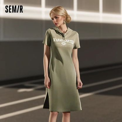 Jumpsuit For Women Letter Print And Color-Blocked Sports Style New In  Summer Slim Fit Hooded Mid-Length Dress