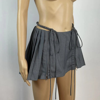 Minifalda coreana de cintura baja con vendaje, estilo E-Girl, años 2000, estilo retro preppy kawaii, con cremallera, plisada, estilo Y2K, estilo grunge y hadas