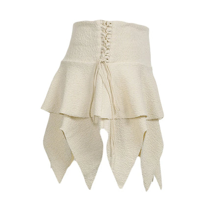 Sexy y2k Mini Skirt Women Summer Streetwear Solid Color Elastic Band High Waist Irregular Hem Skirts 2000s Streetwear