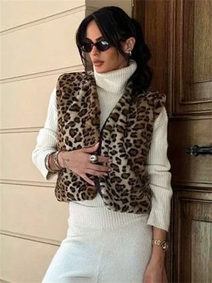Leopard Printed V-Neck Vestidos Coat Female Contrast Printed Streetwear Cropped Top Loose Autumn Commute Outwear Cardigan