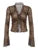 Blusa con estampado de leopardo y cordones para mujer, de malla semitransparente, elegante, a la moda, sexy, con mangas acampanadas y volantes