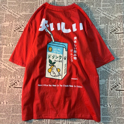 Camiseta holgada informal de manga corta con estampado de gato japonés para hombre y mujer, ropa de calle de algodón, estilo Harajuku