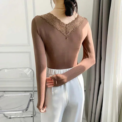 Ropa interior térmica de primera capa para mujer y hombre, de invierno, fina, de encaje modal, para mujer, camiseta térmica, top para mujer