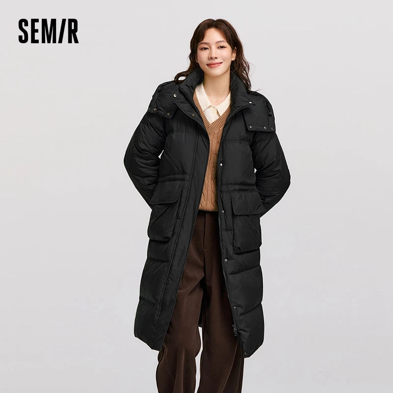 Down Jacket Women Long Length Detachable Hooded  New Winter Textured Winter Clothing
