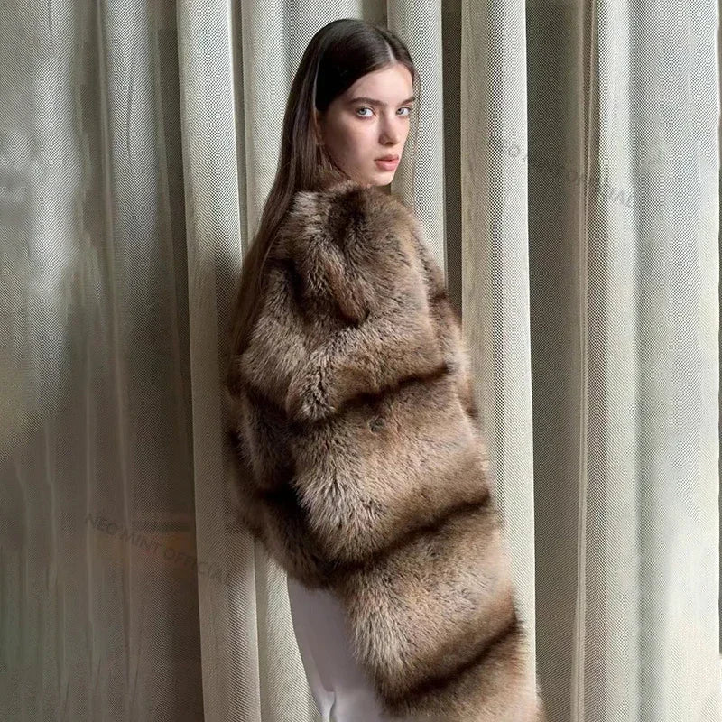 Abrigo de piel sintética esponjoso y cálido de invierno para mujer, chaqueta de piel de zorro suave y cálida, abrigos de marca de alta calidad.