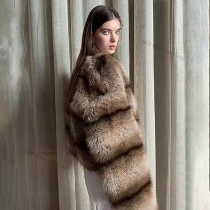 Abrigo de piel sintética esponjoso y cálido de invierno para mujer, chaqueta de piel de zorro suave y cálida, abrigos de marca de alta calidad.