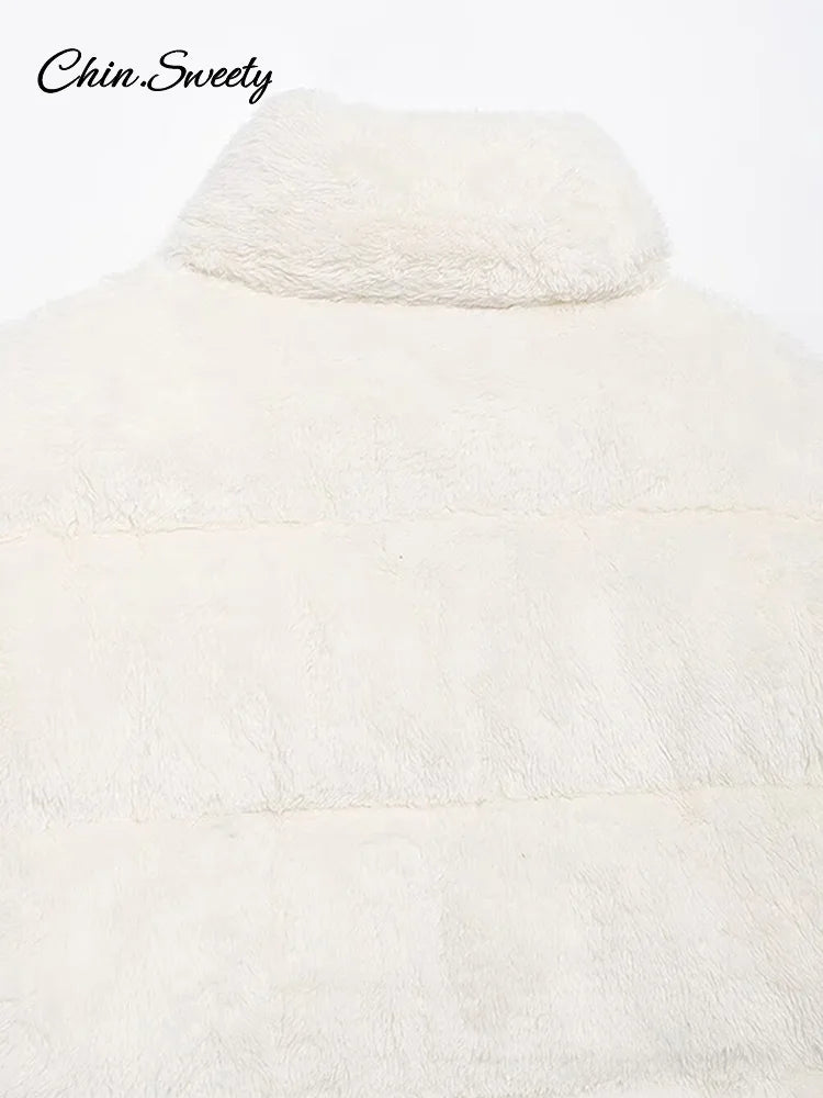 Abrigo de lana de cordero con cremallera para mujer, abrigo grueso y cálido de felpa, de manga larga, con cuello alto, holgado, informal, de forro polar, para invierno