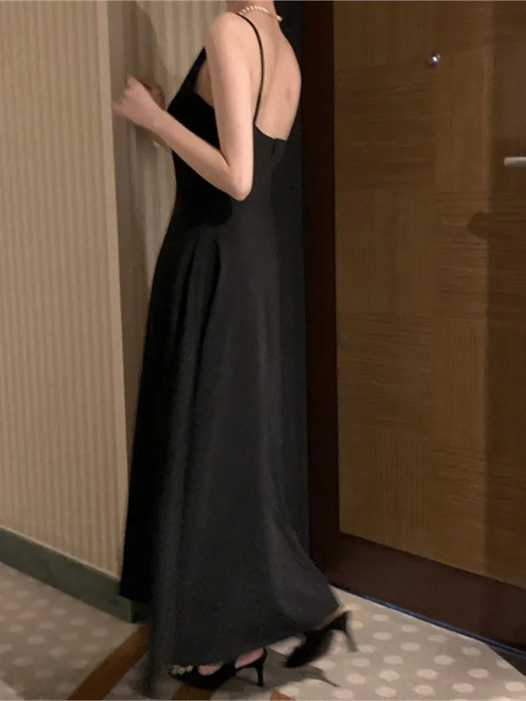Elegante vestido largo liso para mujer, vestido de fiesta de noche para boda, sin mangas, informal, de verano, estilo coreano, de una pieza