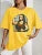 Camiseta holgada informal de algodón de manga corta con estampado de "Haciendo bromas a la Mona Lisa" para mujer