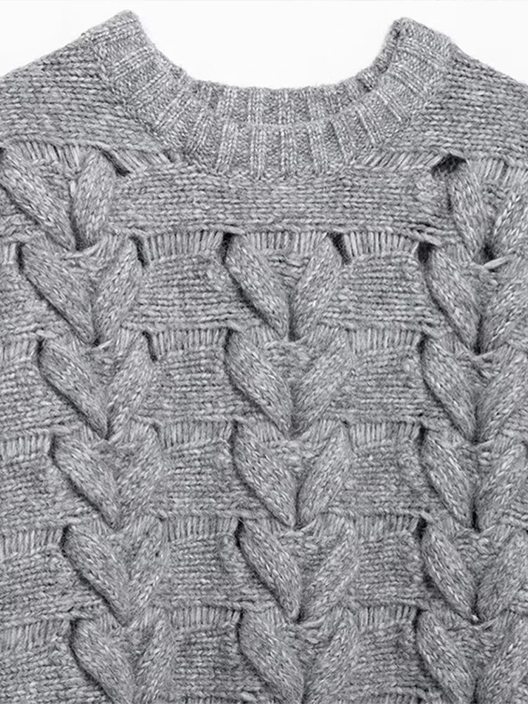 Suéteres casuales de punto con cuello redondo para mujer, suéter vintage holgado gris de manga larga, suéter para mujer, moda urbana versátil.