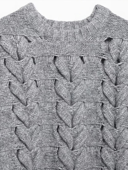 Suéteres casuales de punto con cuello redondo para mujer, suéter vintage holgado gris de manga larga, suéter para mujer, moda urbana versátil.