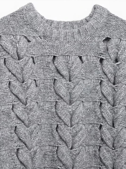 Suéteres casuales de punto con cuello redondo para mujer, suéter vintage holgado gris de manga larga, suéter para mujer, moda urbana versátil.