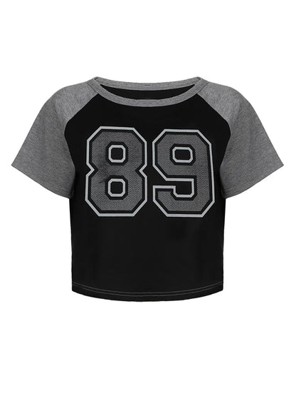 American Retro Casual Football Tee Jersey Figure Print Contract Patchwork Short Sleeve Loose Casual Summer Preppy T Shirt Women