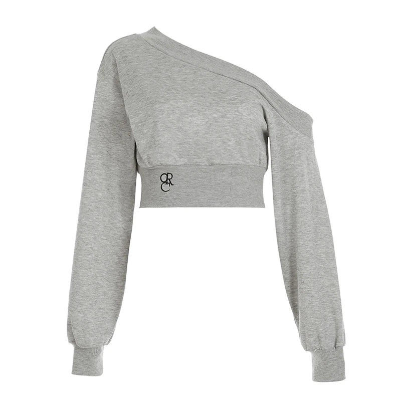 Camisetas de moda para mujer, blusas casuales de manga larga, cuello alto, lisas, cómodas y de un solo hombro.