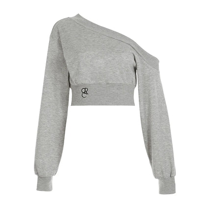Camisetas de moda para mujer, blusas casuales de manga larga, cuello alto, lisas, cómodas y de un solo hombro.