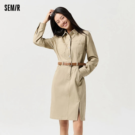 Dress Women Slit Lapel Vintage 2025 Spring New Waist-cinching Workwear Dress