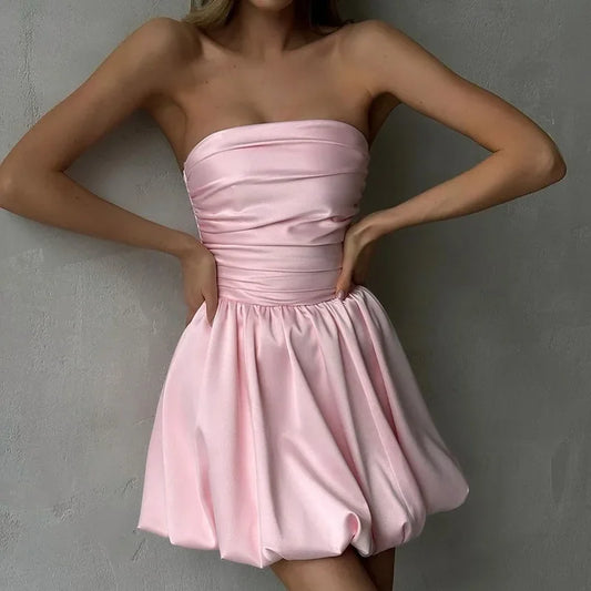 Vestido mini sexy de un solo hombro sin tirantes para mujer, con dobladillo fruncido, ajustado, liso, para fiesta y noche, para verano