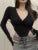 Body sexy de manga larga para mujer, camiseta básica ajustada con cuello en V, mono de color liso para mujer, moda coreana, nuevo