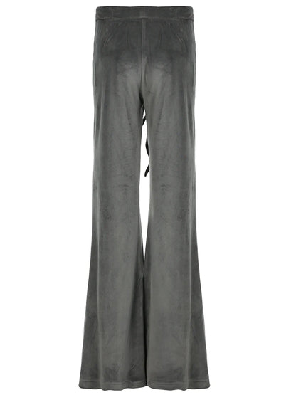 Pantalones acampanados de terciopelo de cintura baja estilo retro americano Y2K para mujer, con cordón ajustable en la cintura, con corazón y diamantes de imitación, bonitos pantalones casuales de calle