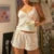 Conjunto de pijama cómodo de 2 piezas Fairycore, estilo retro kawaii de los años 00, con lazo, sin mangas, top corto y pantalones cortos, ropa de dormir Y2K para mujer