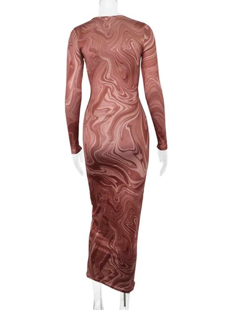 Vestidos largos ajustados para mujer, traje de una pieza para club, ropa de fiesta de noche, cuello redondo, media pantorrilla, vestidos sexis De mujer, ropa de calle
